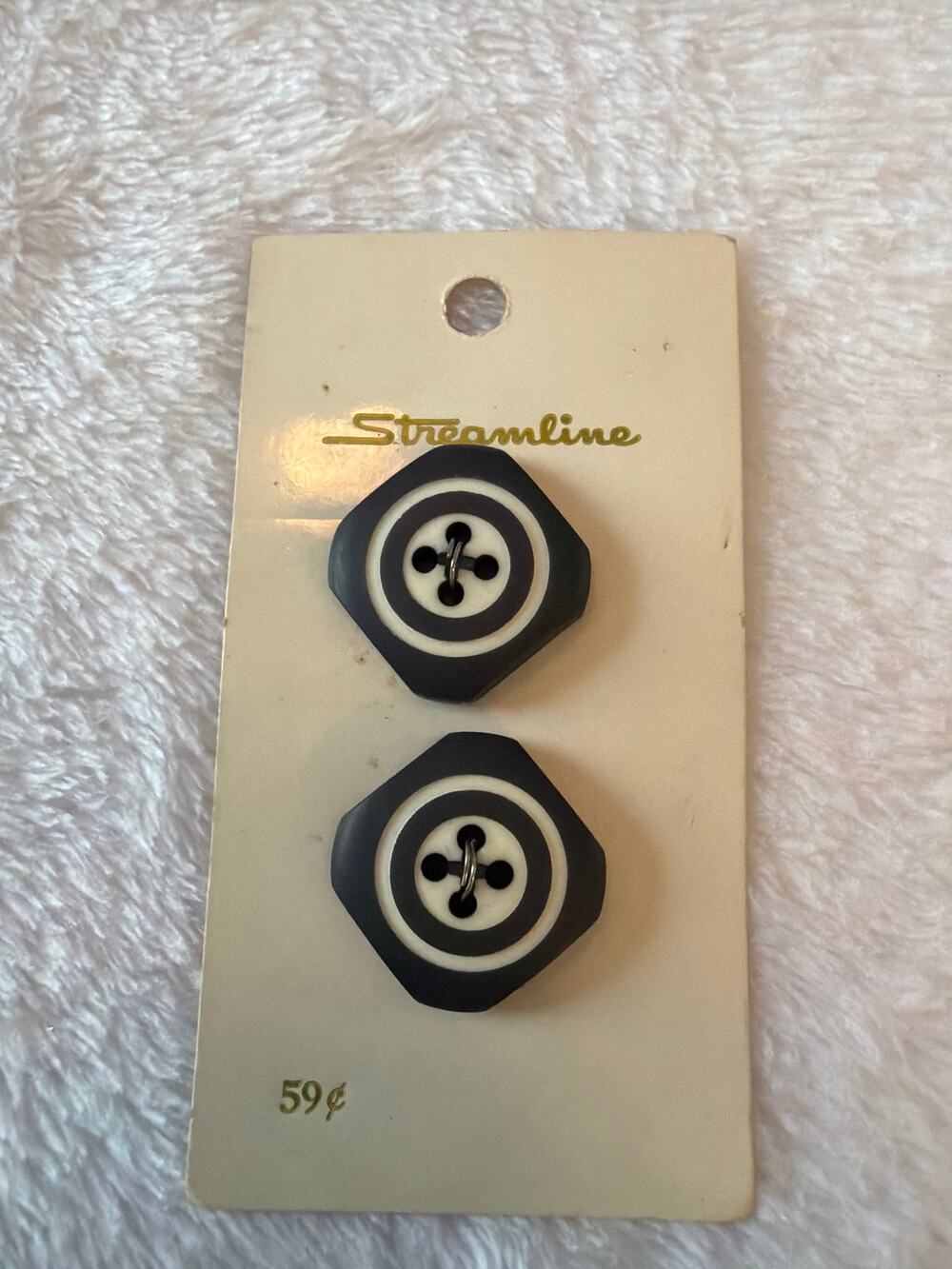 Vintage Streamline Black Ivory Geometric 4 Hole Buttons NOS Original Card 2 Pc